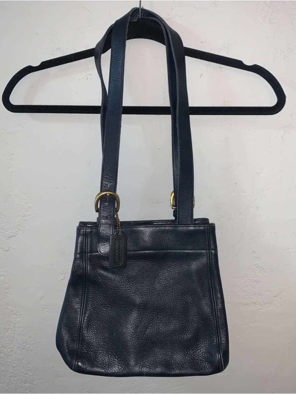Coach Vintage Waverly SoHo Buckle Bag Shoulder Purse Navy Blue Brass Gold Tone!